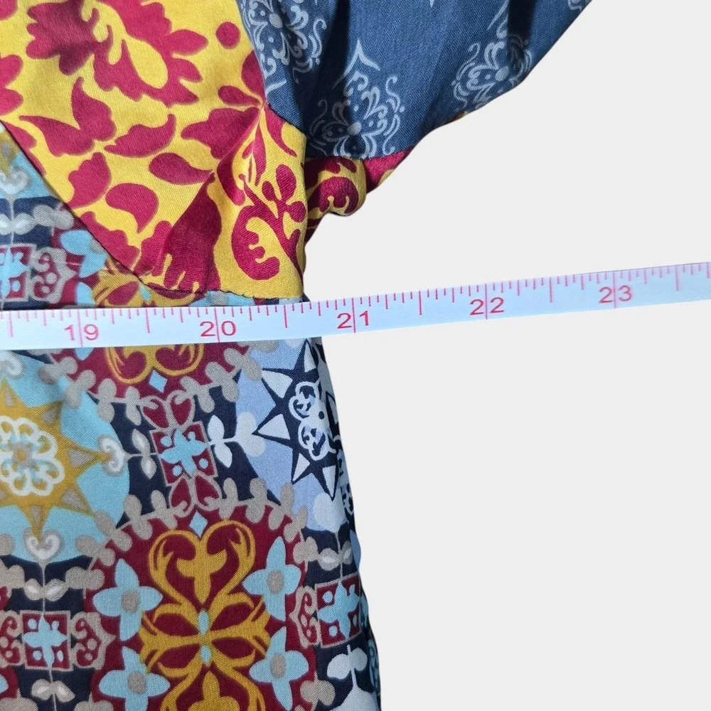 Sundance‎ Silk Long Sleeve Patchwork Blouse Top Multicolor L Fall Artsy Boho
